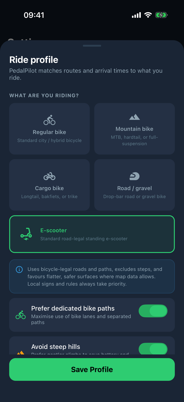 PedalPilot Bike Profile